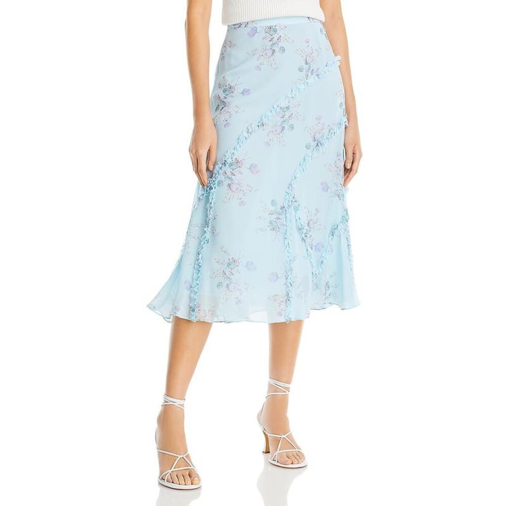 LoveShackFancy Womens Porscha Blue Chiffon Sheer Semi-Formal Midi Skirt NWT